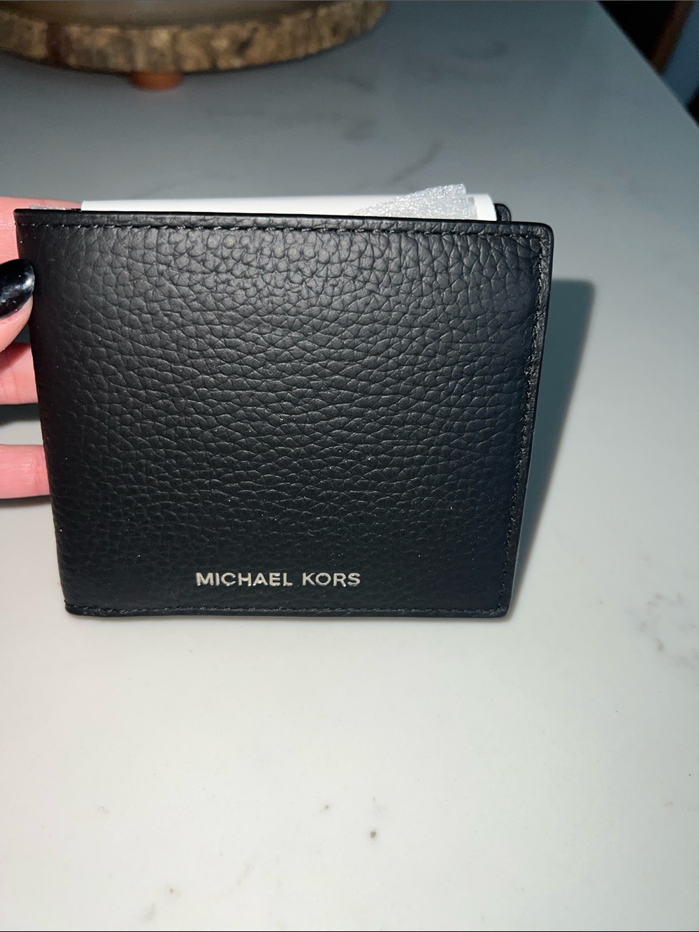Michael Kors Black Pebbled Leather Bifold Card Holder Wallet